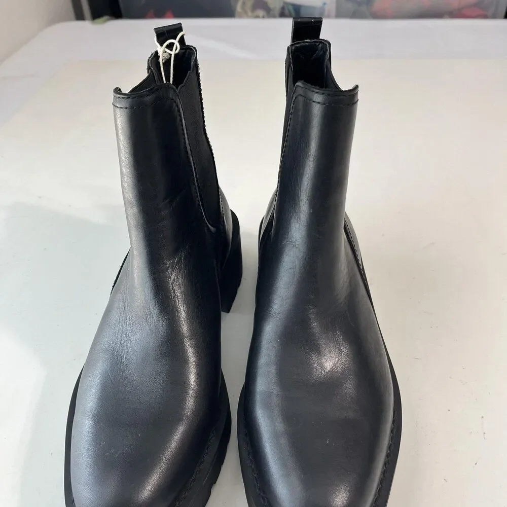 Sam Edelman Boots Womens Size 7 Black Leather Waterproof Chelsea Ankle Lug Sole